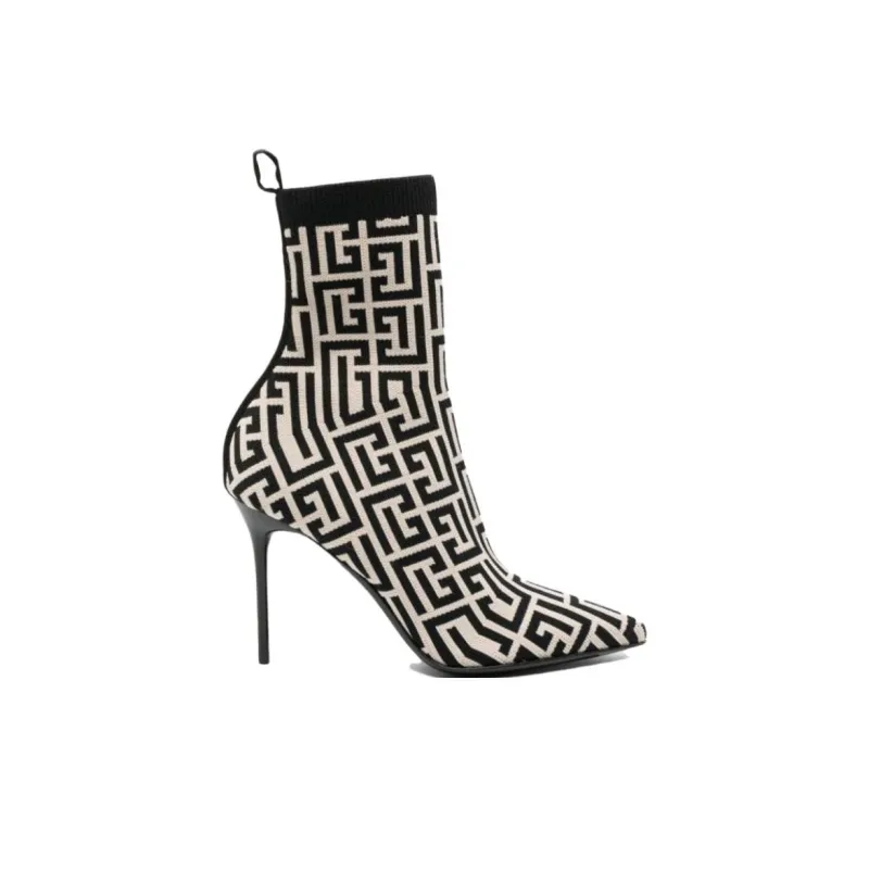 BALMAIN Monogram-jacquard Pointed Boots-4
