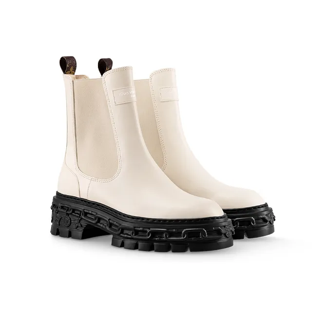 LOUIS VUITTON Record Short Chelsea Boots Women's White-2