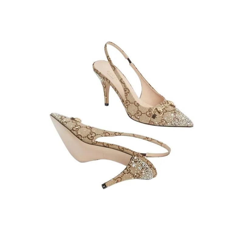 GUCCI Horsebit Slim Heel High Heels 8.5cm Women's Beige Brown-4