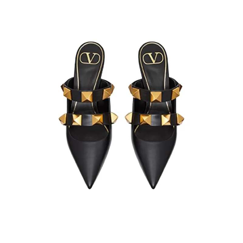 Valentino Roman Stud Slim Heel High Heels 6.5cm Women's Black-3