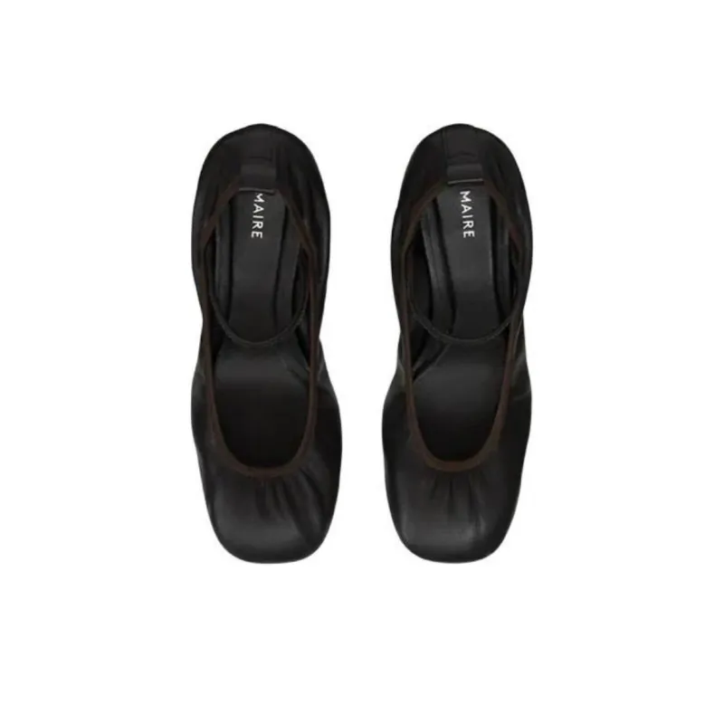 Lemaire Square Ballerina Block Heel High Heels 5.5cm Women's Black-4