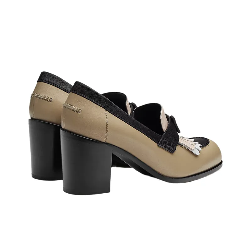 HERMES Chunky Heel High Heels 7cm Women's Gray-3