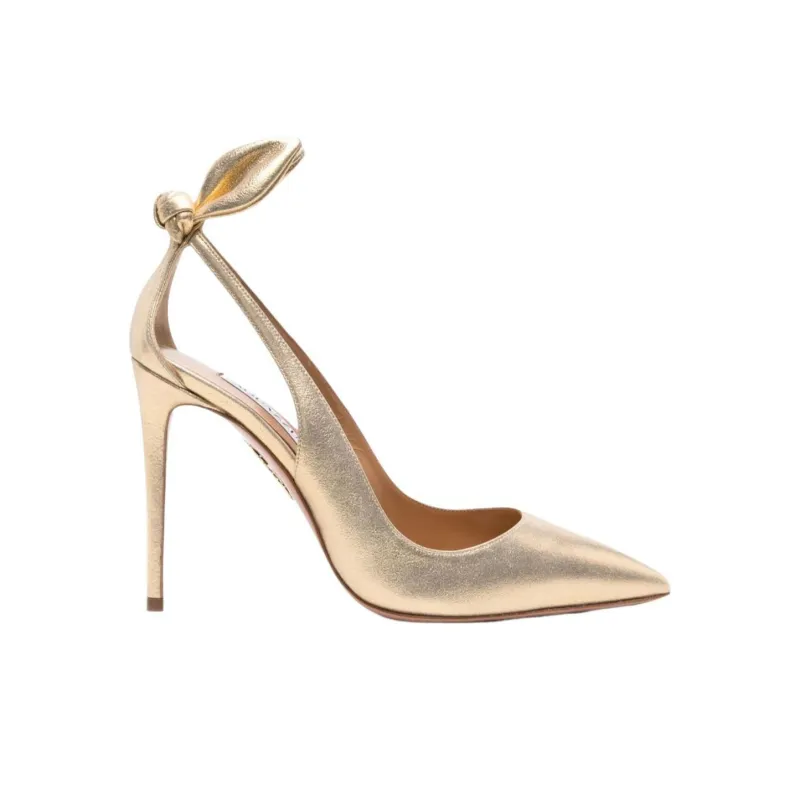 AQUAZZURA Calfskin Slim Heel High Heels 10.5cm Women's Gold-1