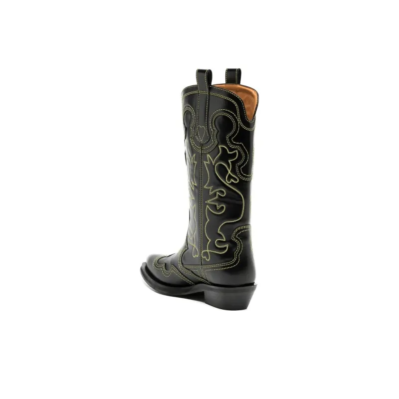 GANNI Mid Shaft Embroidered Western Boots Women's-3