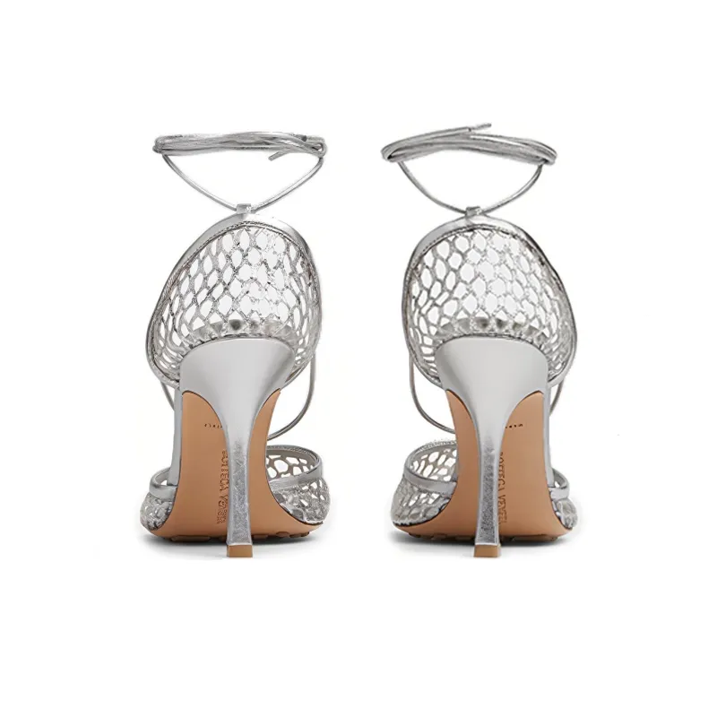 Bottega Veneta Stretch Slim Heel Stylish Sandal Women's Silver-4
