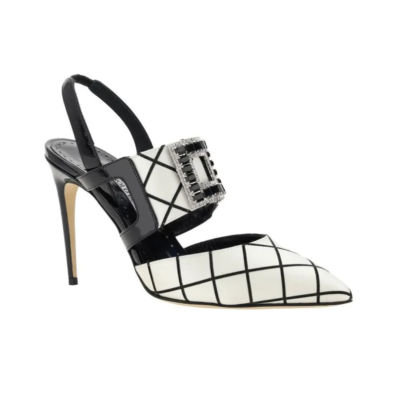 MANOLO BLAHNIK Bimi Slim Heel High Heels Women's Black White-2