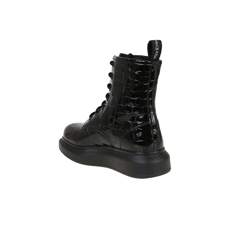Alexander McQueen Crocodile Effect High Hybrid Boots 'Black' Women's-3