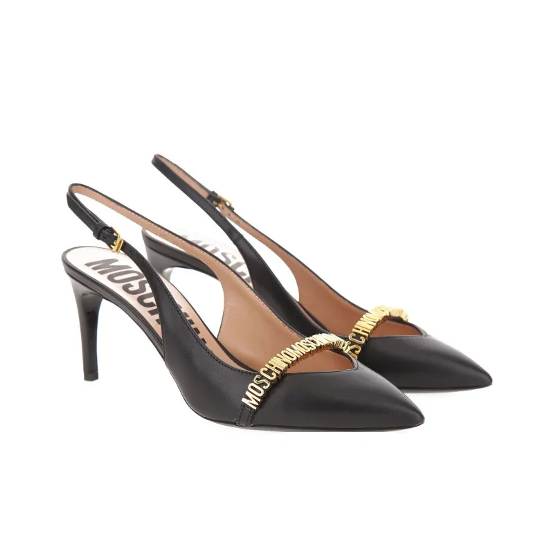 MOSCHINO 85mm Logo-lettering Slingback Pumps-3