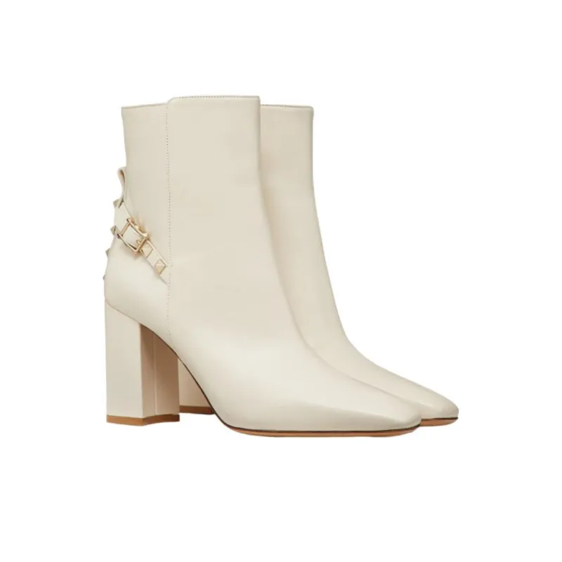 Valentino Rockstud Ankle Boots 9cm Women's White-2