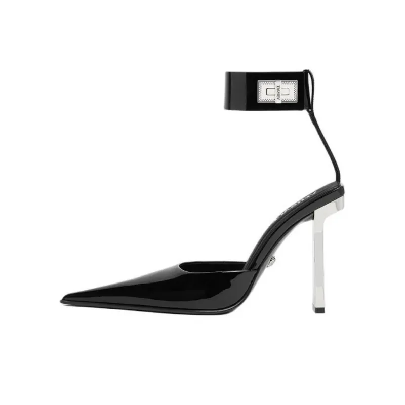 FANSIZHE Slice Block Heel High Heels 10.5cm Women's Black-0