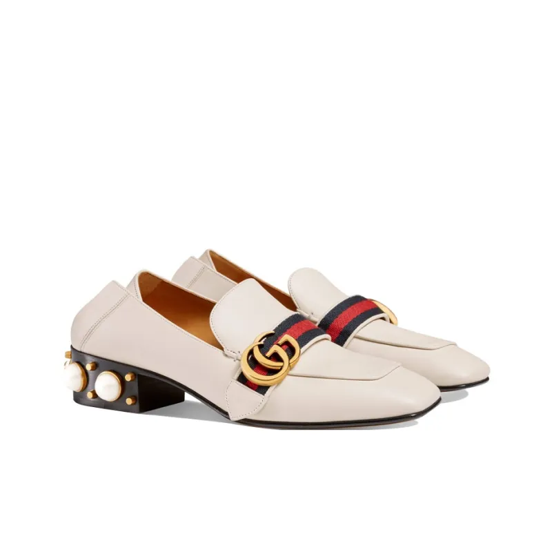 GUCCI Women's Leather Mid Heel Loafer 'White Blue Red' Women's-2