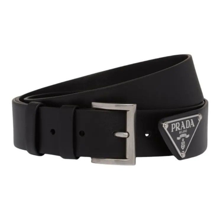 PRADA Leather Belts Men's Black Width  3.5cm-4