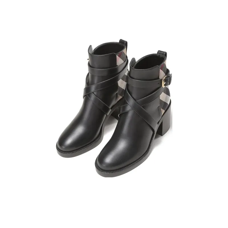 Burberry Vintage Ankle Boots Women's Tibetan Beige Black-2