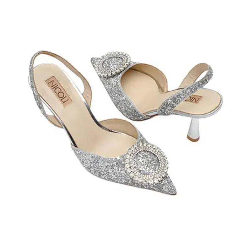 NICOLI Selma Slim Heel High Heels 7cm Women's Silver-3