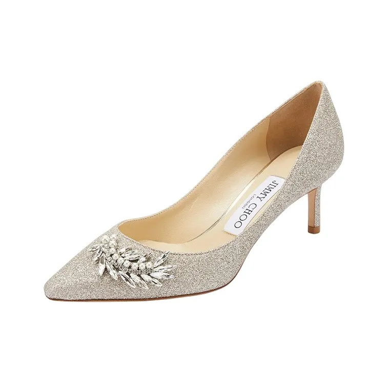 Jimmy Choo Slim Heel High Heels 6cm Women's White Gold-1