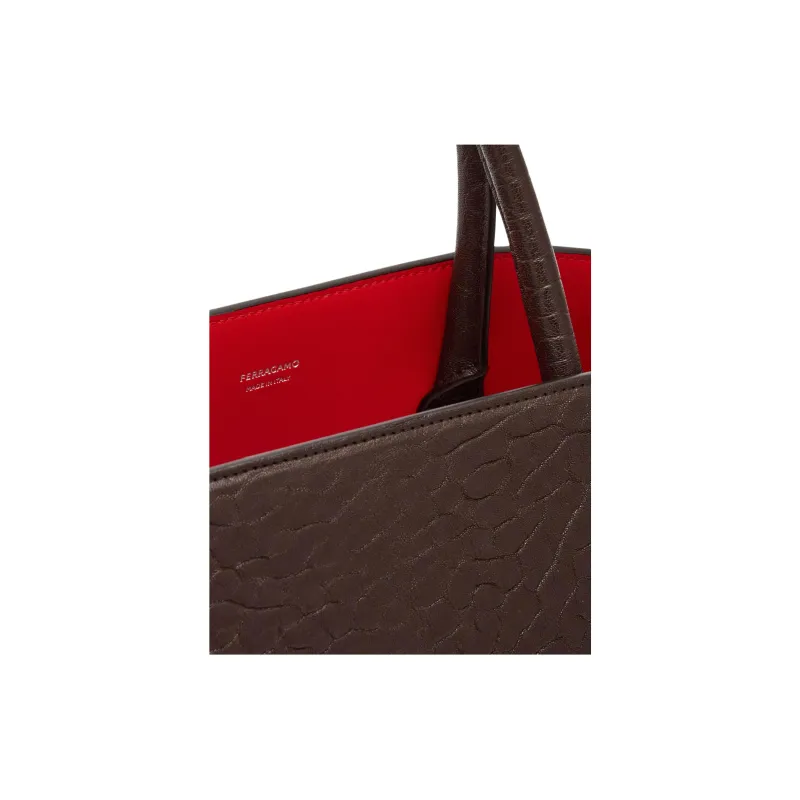 FERRAGAMO Hug Lambskin One Shoulder Handbags Large Size Women's Morocco Berry-4