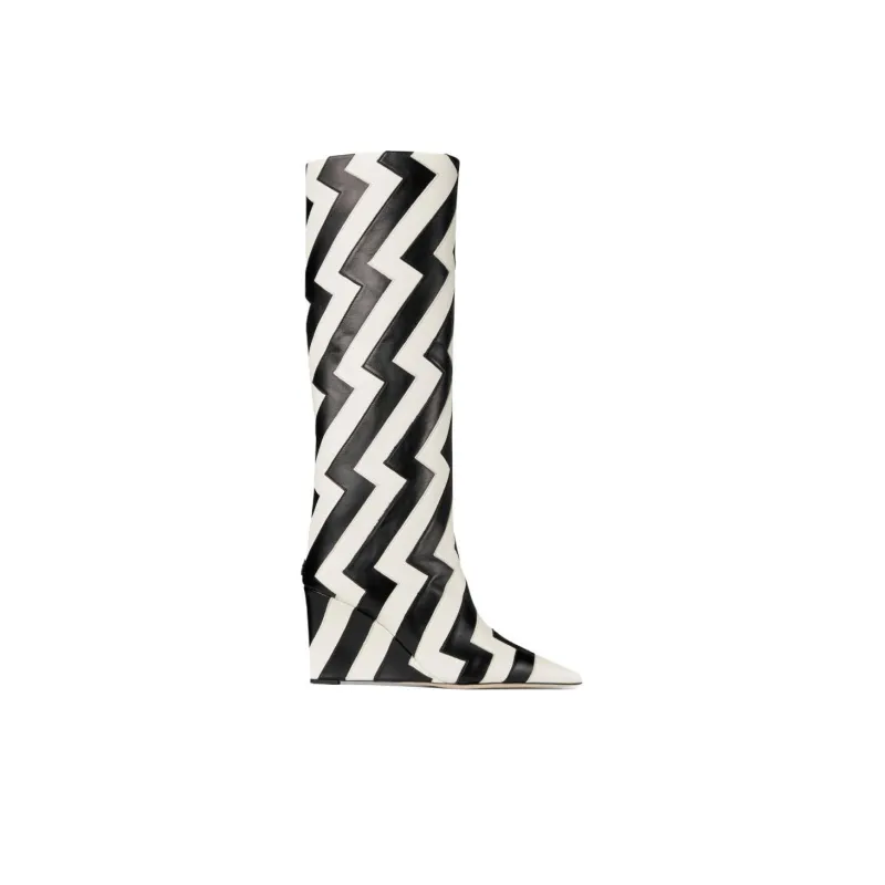Jimmy Choo Avenue Knee high Boots 8.5cm Women's Black White-1