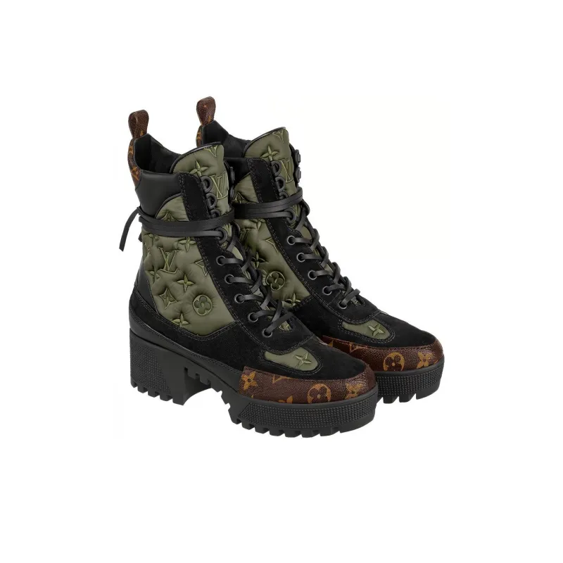 LOUIS VUITTON Laureate Platform Ankle Boots Women's Green-1