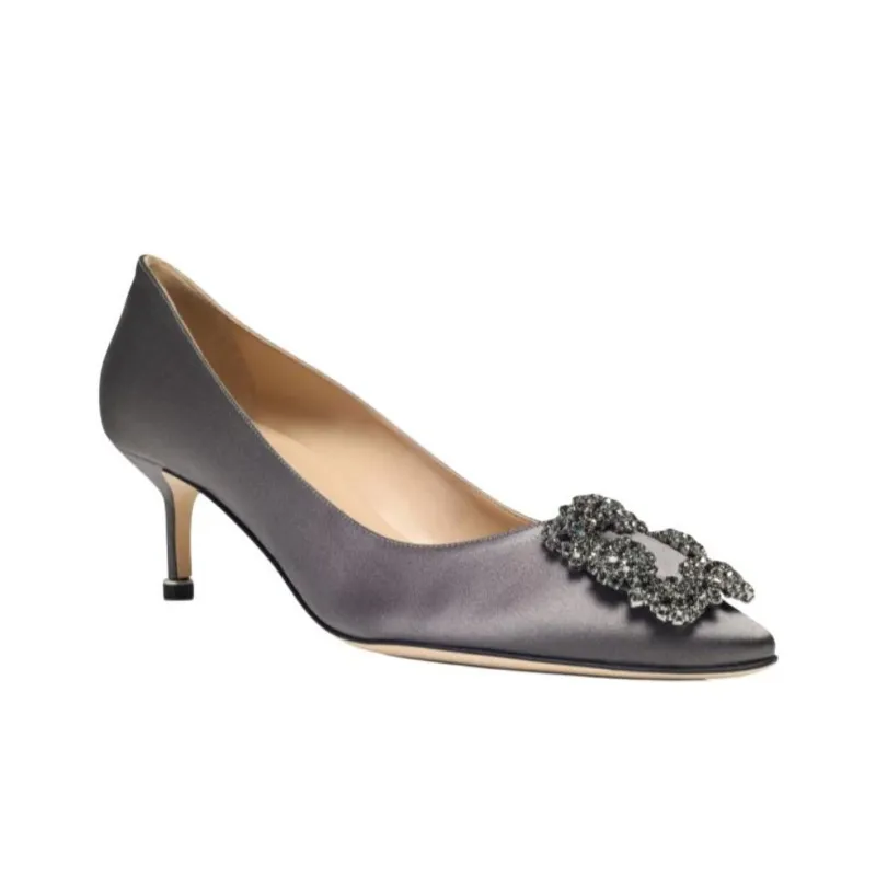 MANOLO BLAHNIK Hangisi Slim Heel High Heels 5cm Women's Gray-3