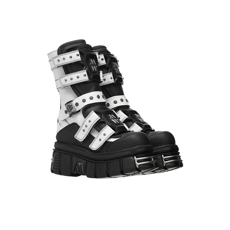 NEW ROCK Vetements Gamer Ankle Boots Men's Black White-1