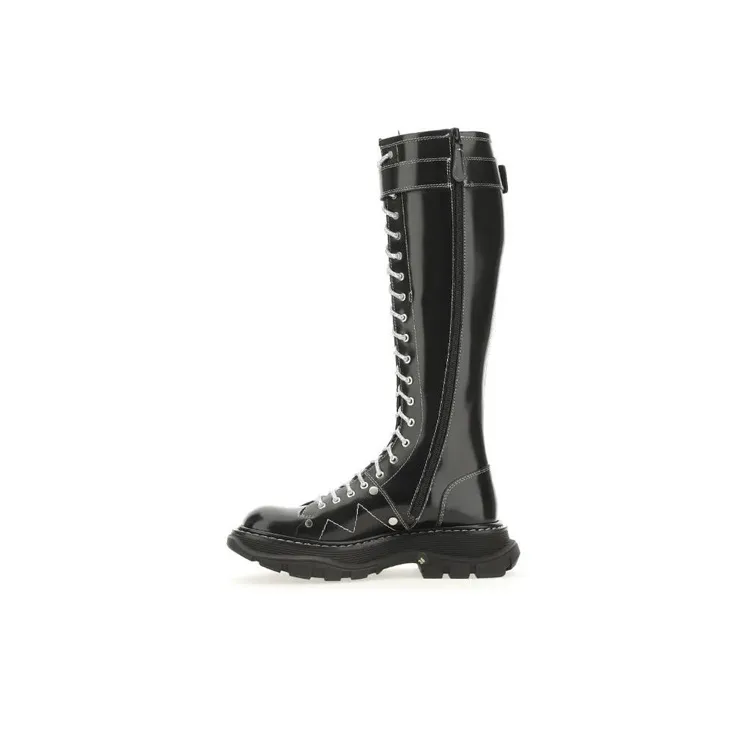 Alexander McQueen Buckle Detailed Lace Up Boots 'Black' Women's-0