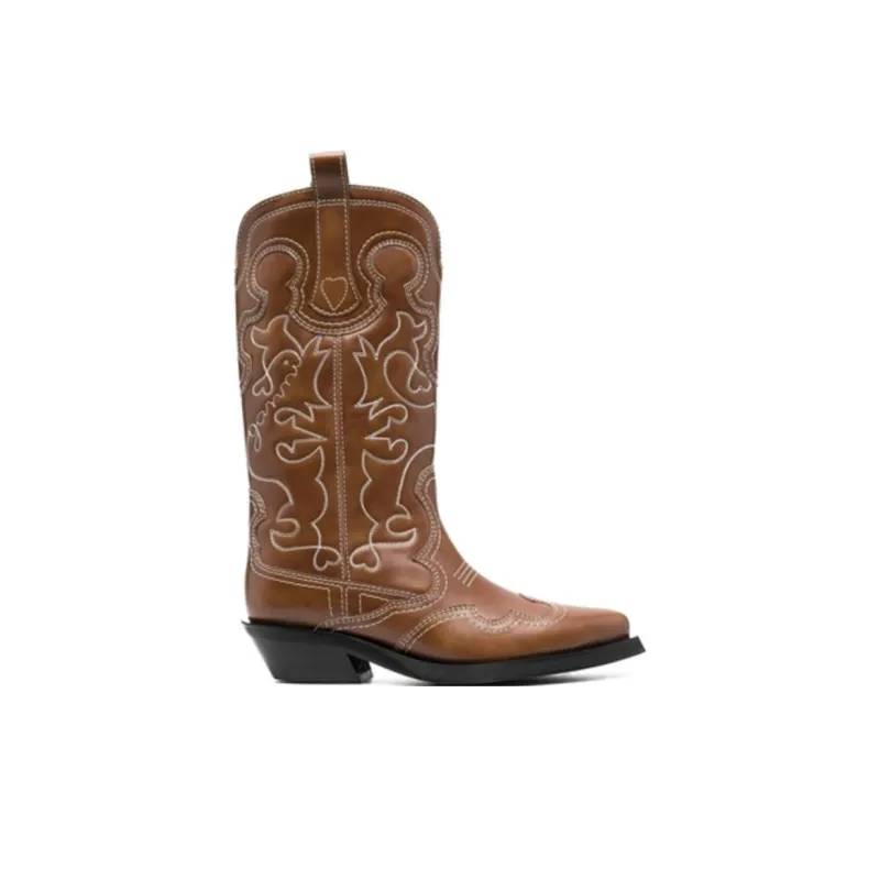 GANNI Western Mid-Calf Boots Women's Umber-1