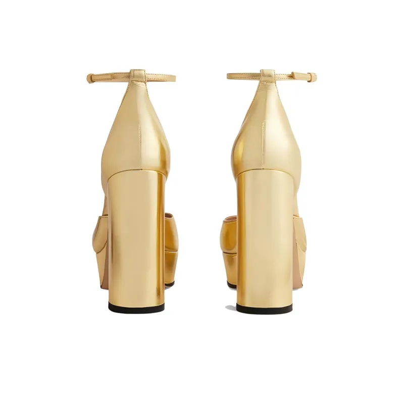 GUCCI Chunky Heel High Heels 11.5cm Women's Yellow-4