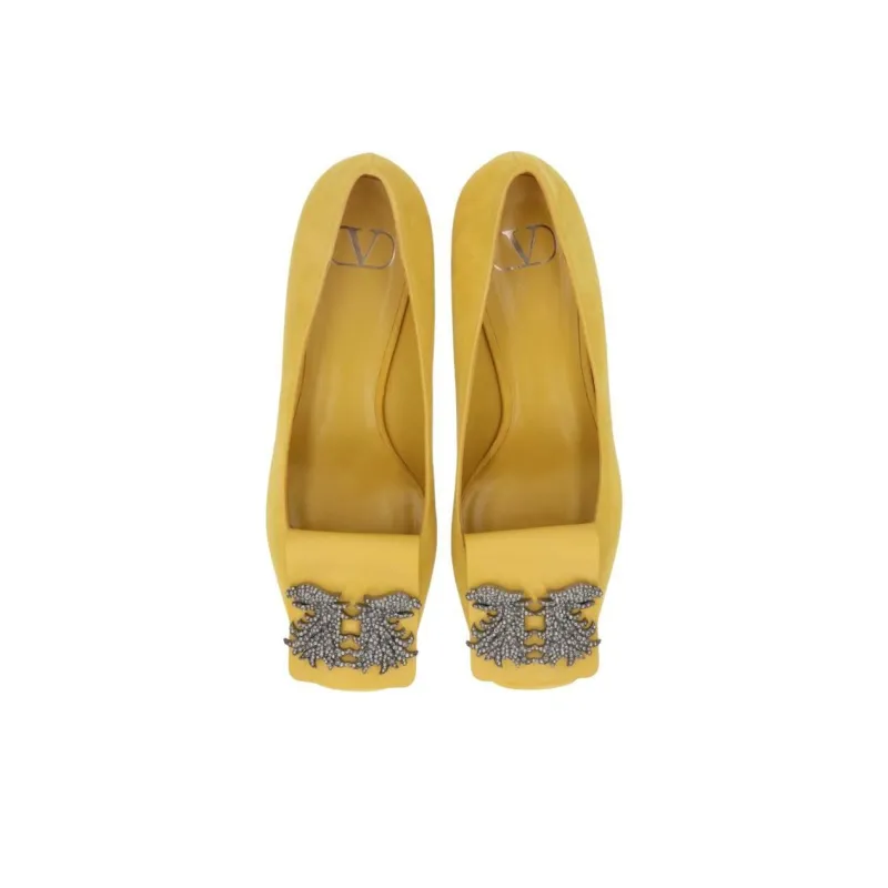 Valentino Chunky Heel High Heels 5cm Women's Yellow-3