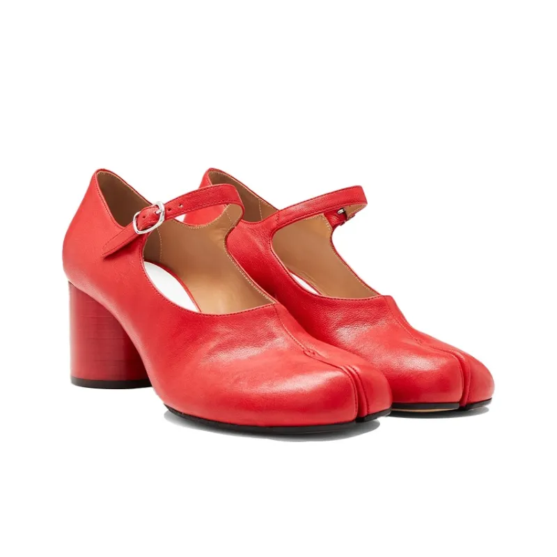 Maison Margiela Tabi Mary-Jane Color Chunky Heel High Heels Women's Red-3