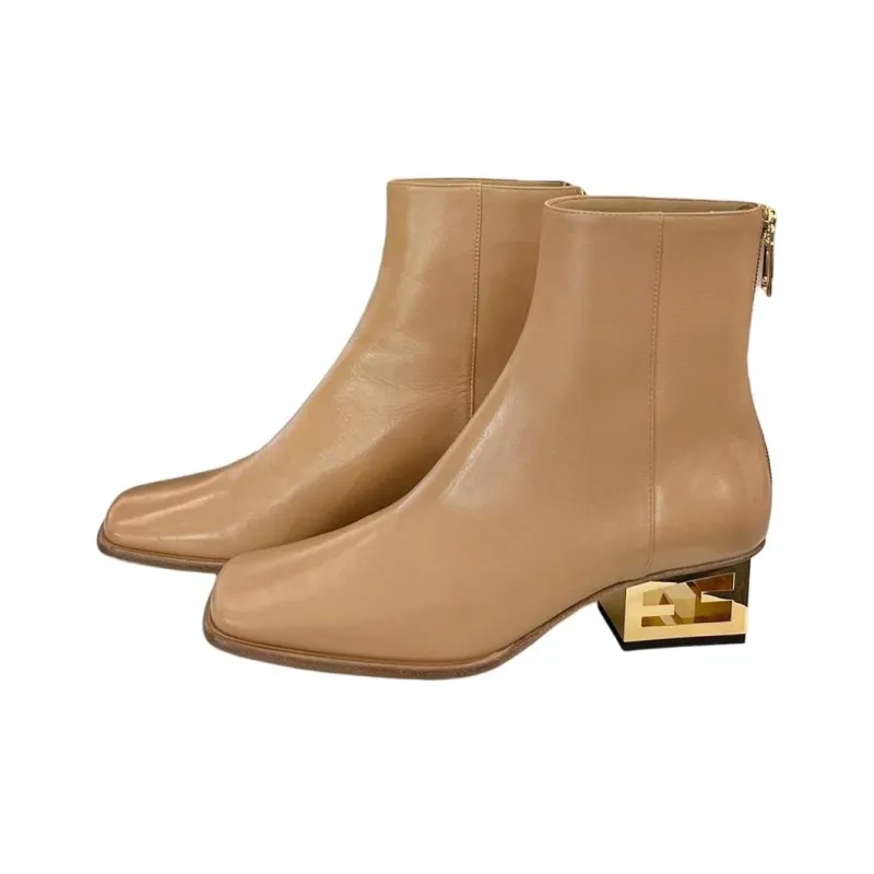 FENDI Baguette Ankle Boots Women's Beige-2