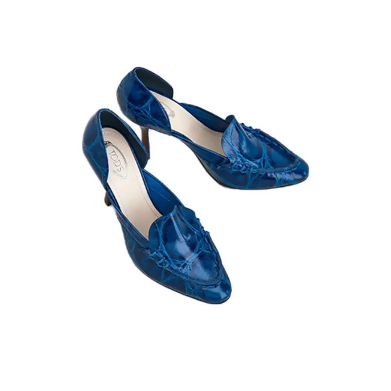 TOD'S Dorsay Spiga Cone Heel High Heels Women's Blue-2