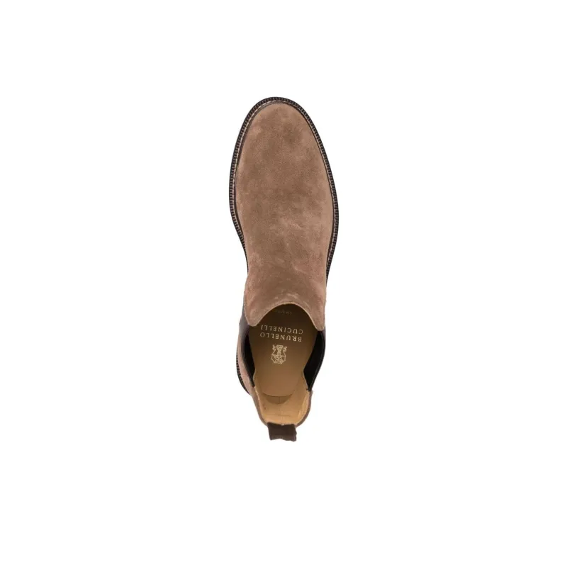 Brunello Cucinelli Fashion Round Tip Pullover Ankle Length Chelsea Boots Unisex Brown-4