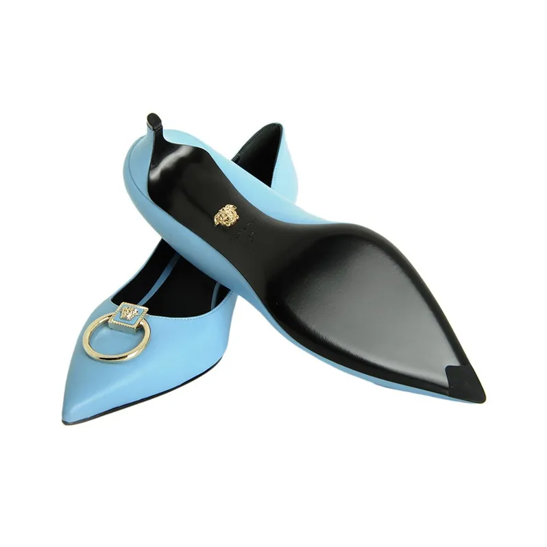 VERSACE Slim Heel High Heels 5cm Women's Light Blue-4
