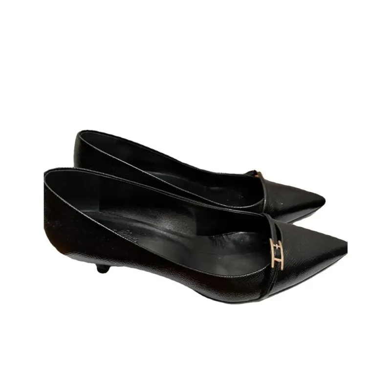 HERMES Blush 40 Slim Heel High Heels Women's Black-2