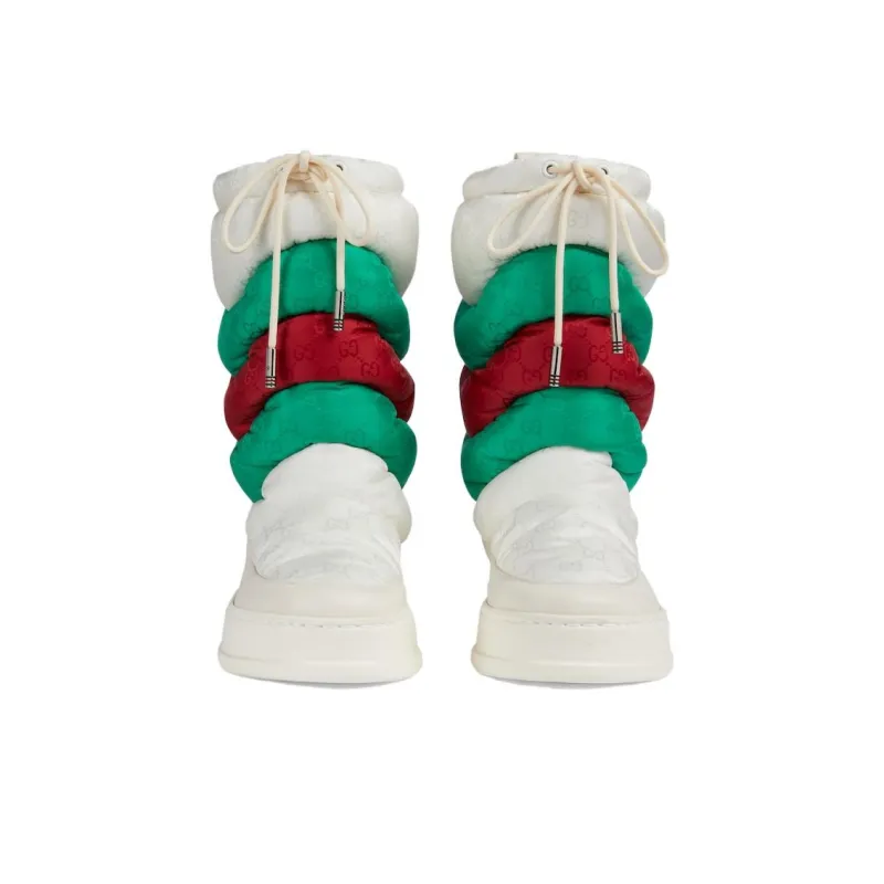 GUCCI Gg Chevron Boots White Green Red Women's-2