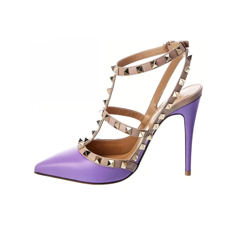 Valentino Rockstud Slim Heel High Heels 10cm Women's Purple-0