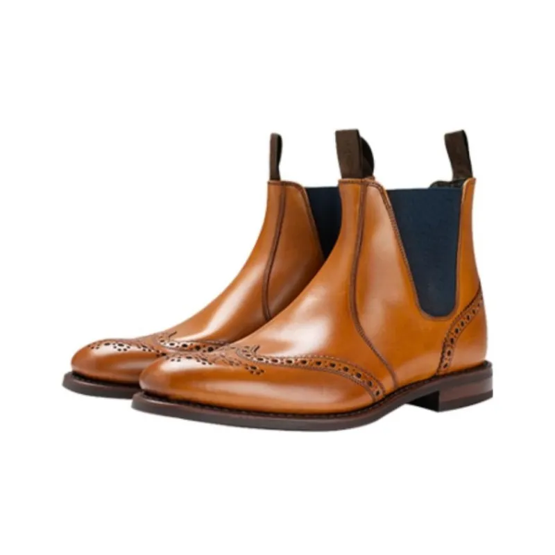 LOAKE Short Mid Calf Chelsea Boots Men's Light Brown-1