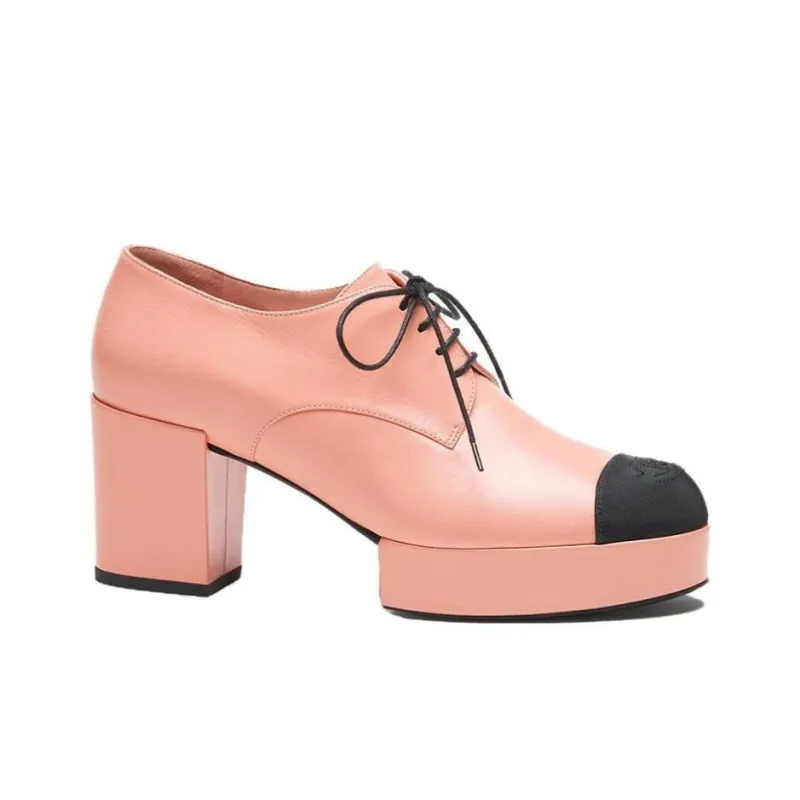 CHANEL Chunky Heel High Heels 7.5cm Women's Pink-1