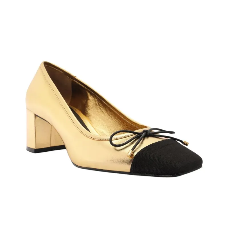 Schutz Arissa Block Chunky Heel High Heels 6.5cm Women's Gold-2