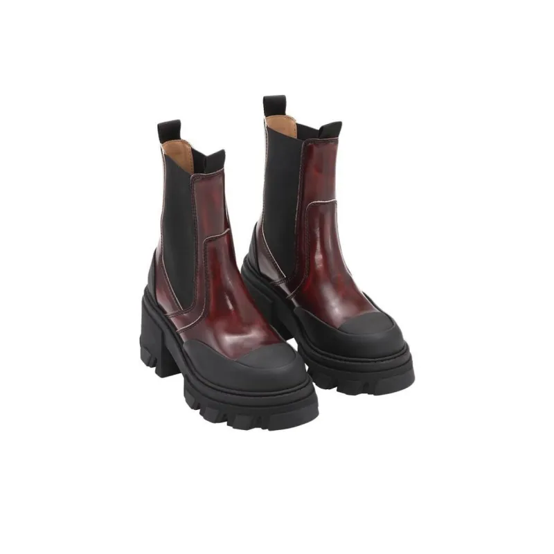 GANNI Short Chelsea Boots Women's Red Brown-2