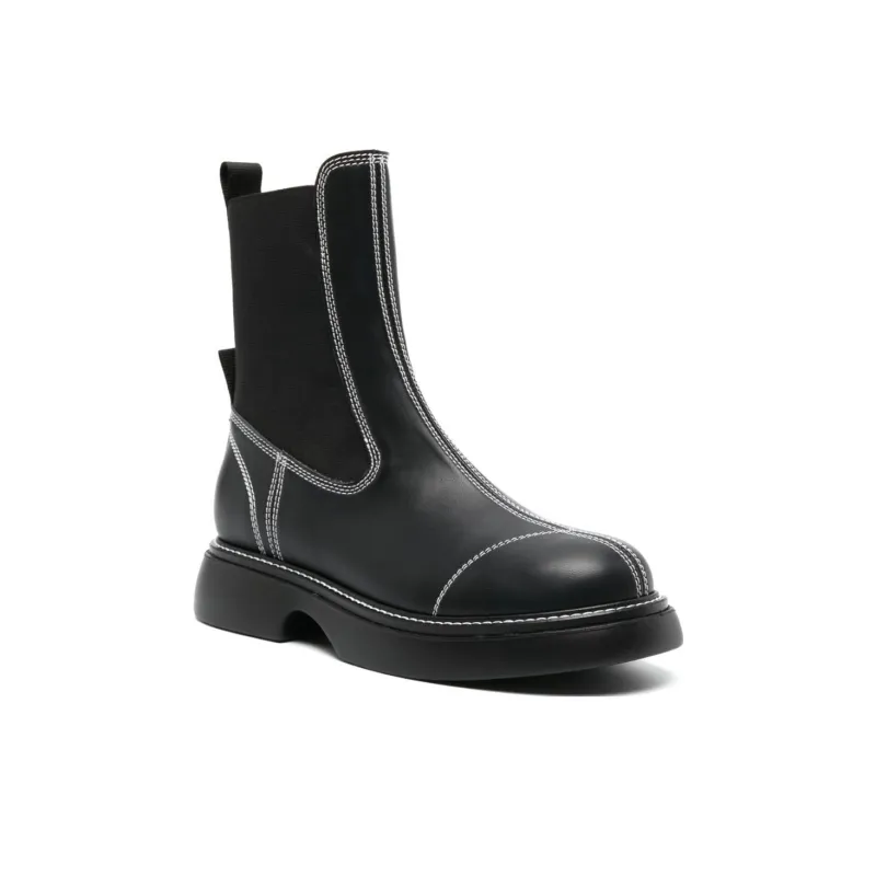 GANNI Topstitched Leather Chelsea Boots-1