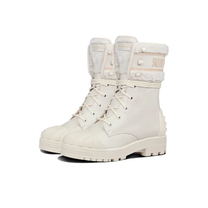 DIOR D-Major Mid-Calf Boots Women's Ecru-2