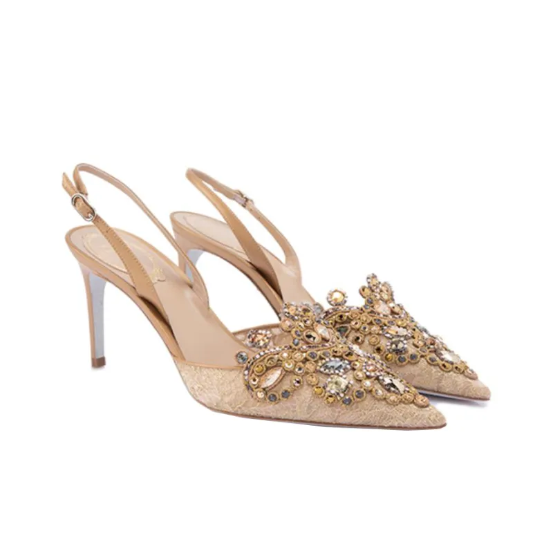 René Caovilla 70mm Crystal-embellished Lace Pumps-2