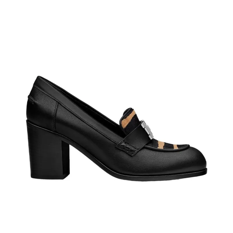 HERMES Dauphine 70 Chunky Heel High Heels 7cm Women's Black Brown-1