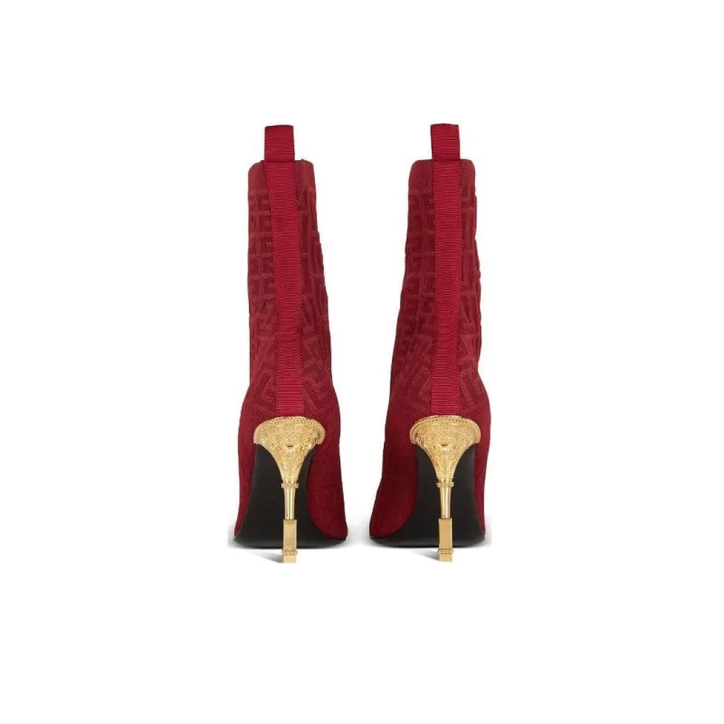 BALMAIN Moneta-monogram 95mm Knit Ankle Boots-4
