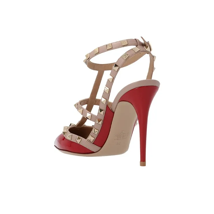 Valentino Rockstud Slim Heel High Heels Women's Red-2