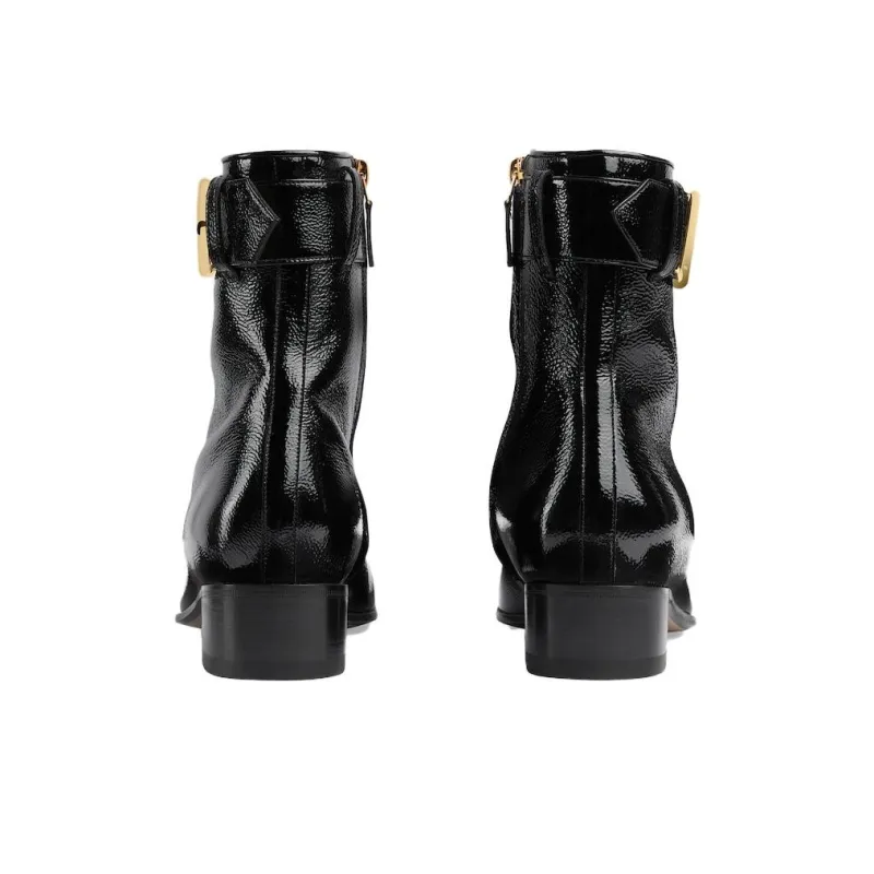 GUCCI Ankle Boots 3.5cm Women's Black Gold-2