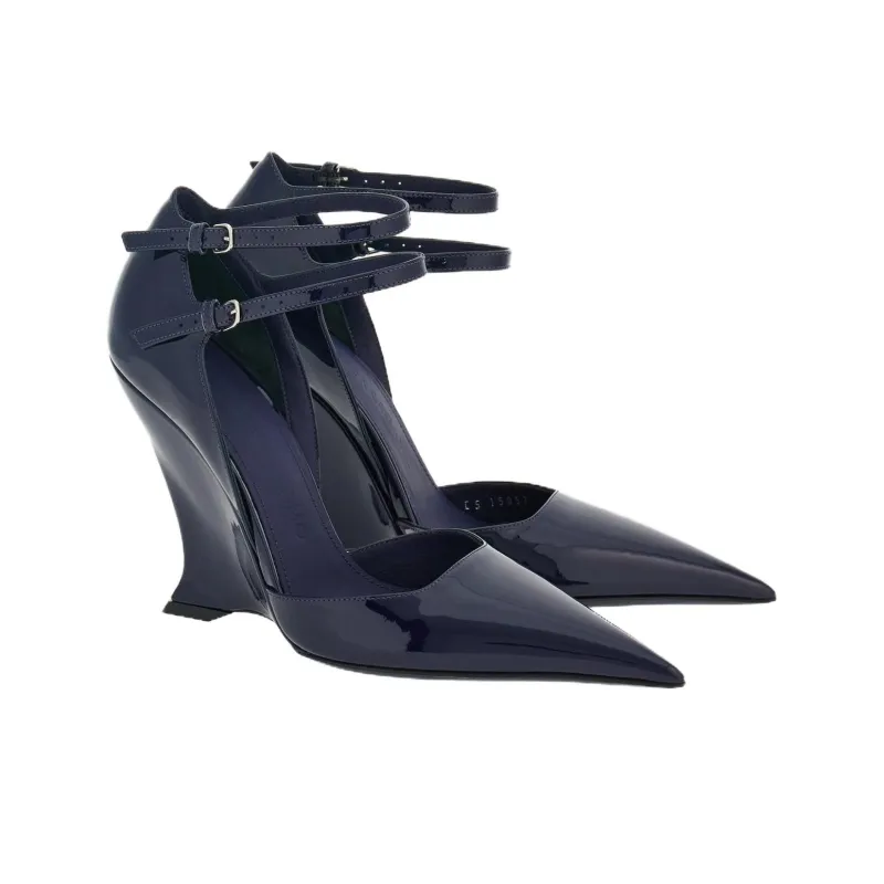FERRAGAMO Wedge Heel High Heels 10.5cm Women's Midnight Blue-2