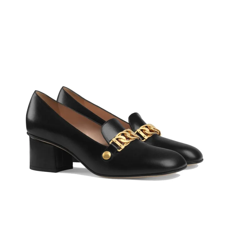 GUCCI Sylvie Chunky Heel High Heels 5.5cm Women's Black-2