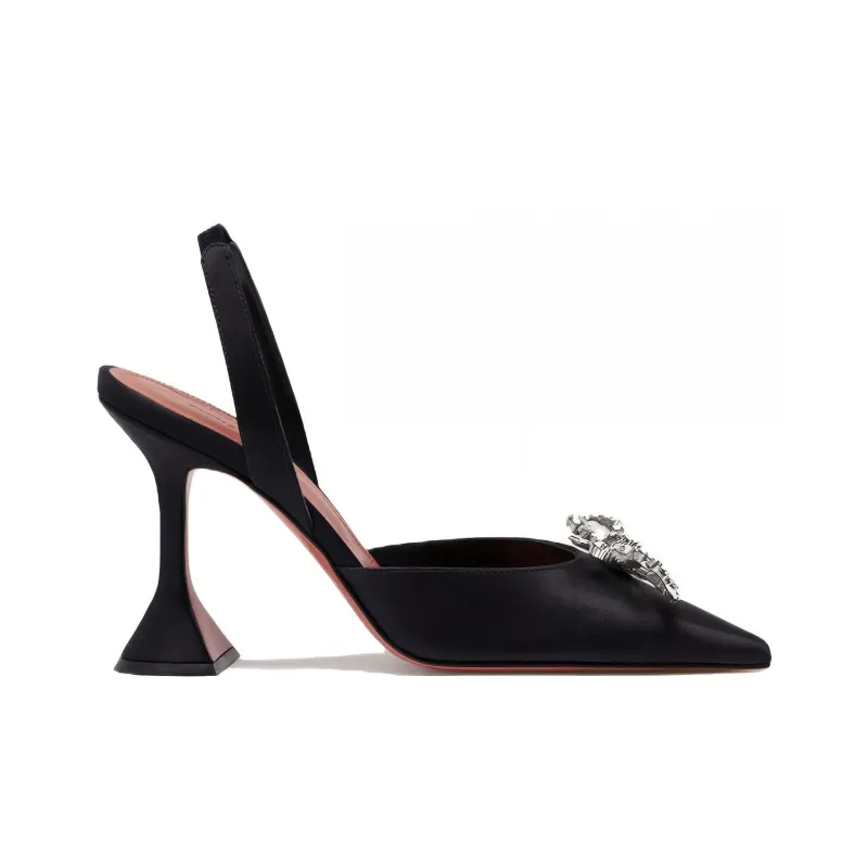 AMINA MUADDI Rosie 60mm Satin Sling Black-1